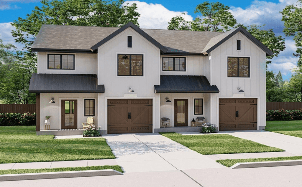 Luxury duplex property with two mirrored homes, illustrating Duplex Properties.